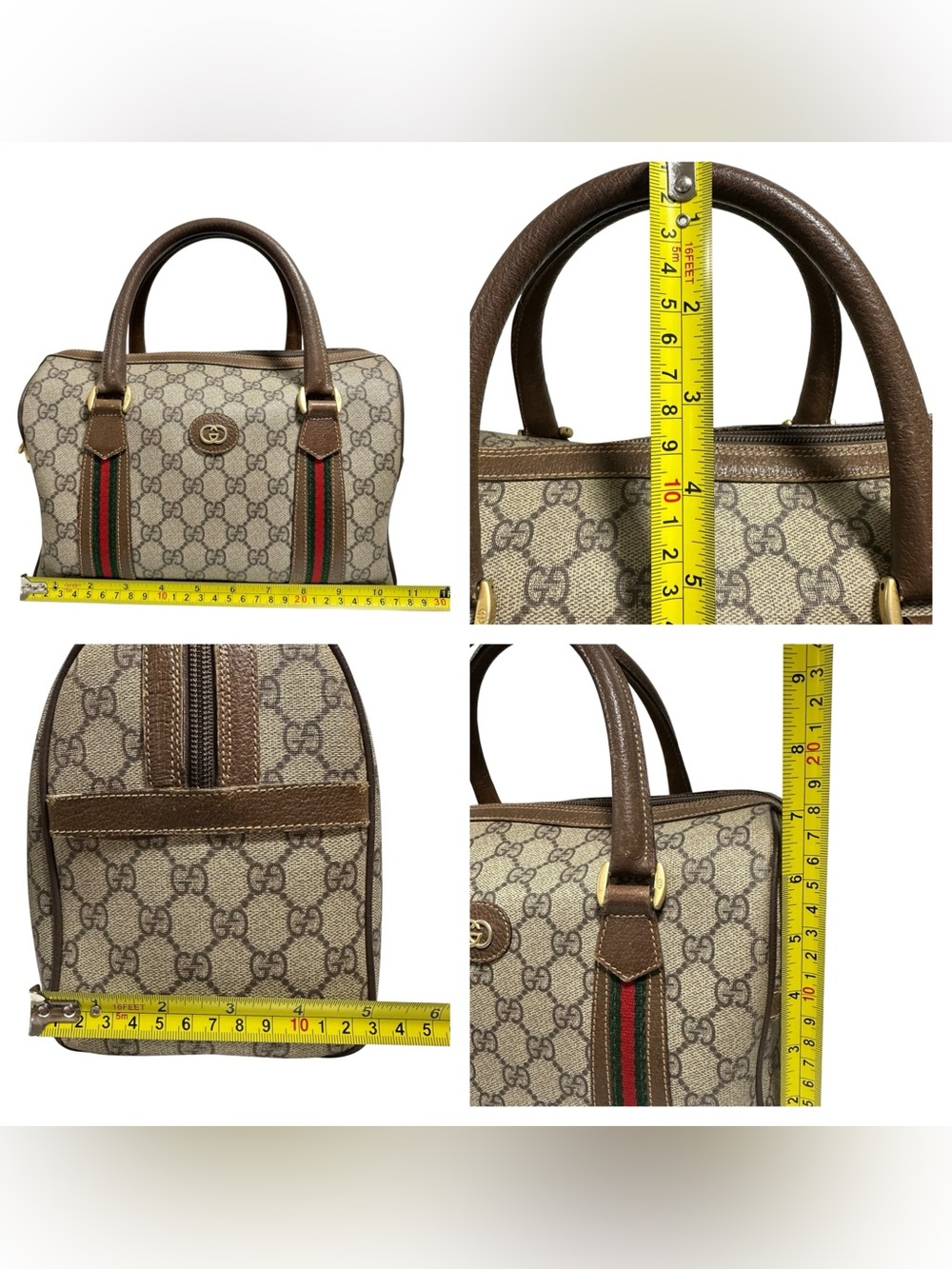Gucci GG Supreme Web Canvas & Leather Sherry Stripe Boston Two Way Bag - Picture 12 of 16